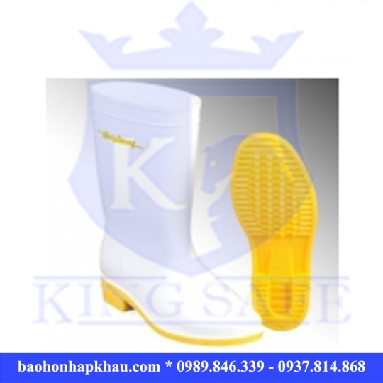 Ủng cao su  trắng đế vàng